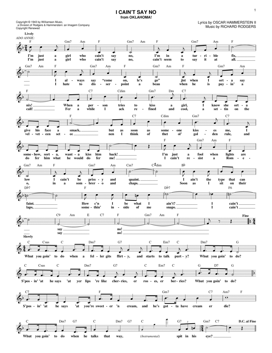 I Cain't Say No (from Oklahoma!) Piano scores gallery preview page 1