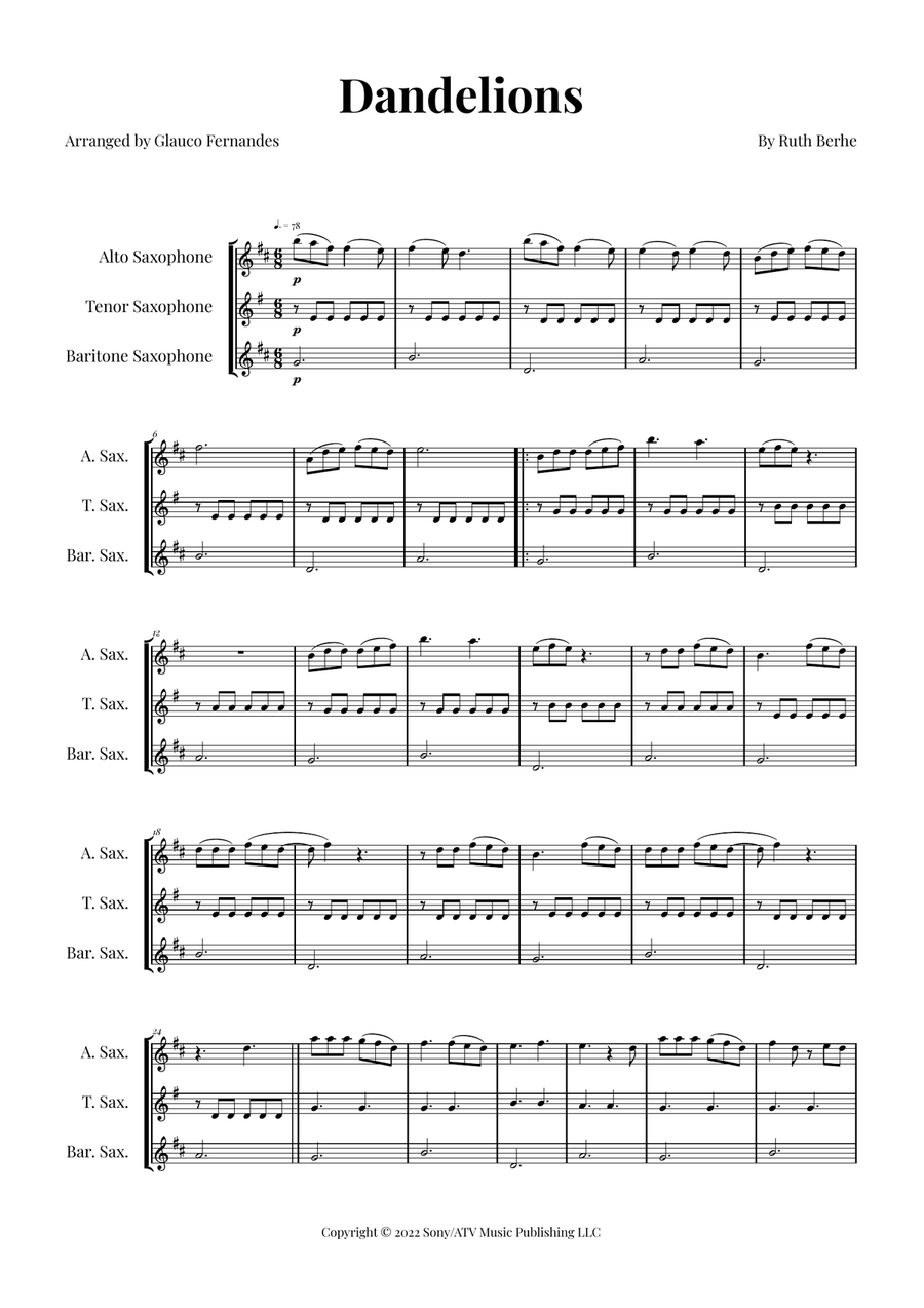 Dandelions Woodwind Trio scores gallery preview page 1