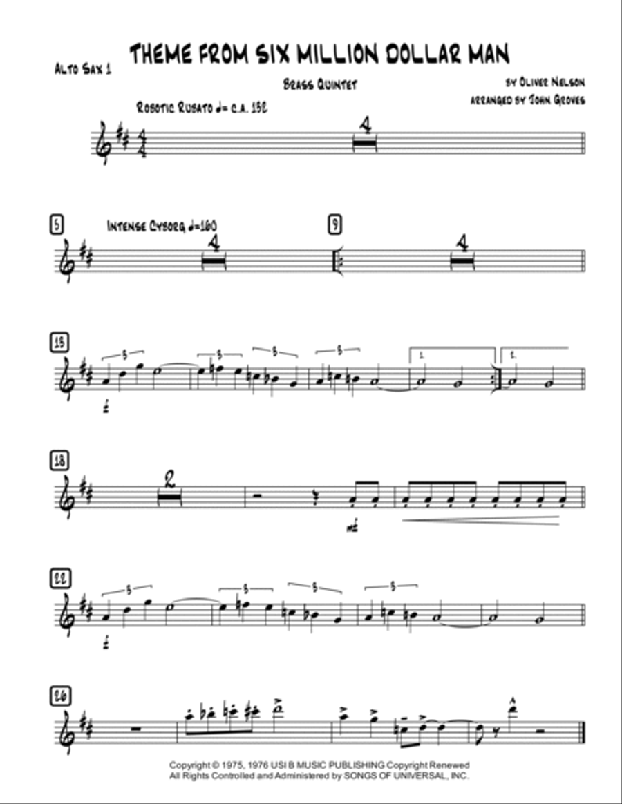 Theme From Six Million Dollar Man Saxophone Quintet scores gallery preview page 5