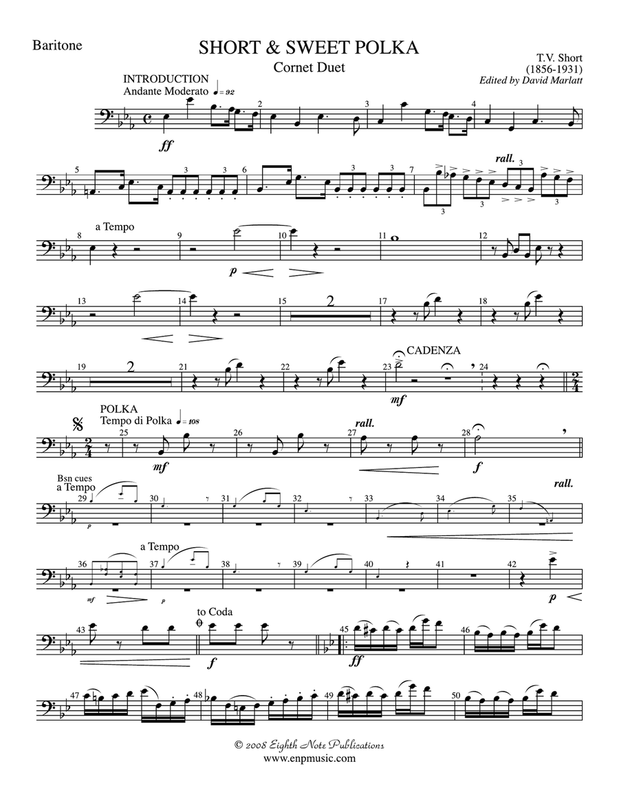 Short and Sweet (Cornet Duet and Concert Band): Baritone B.C.