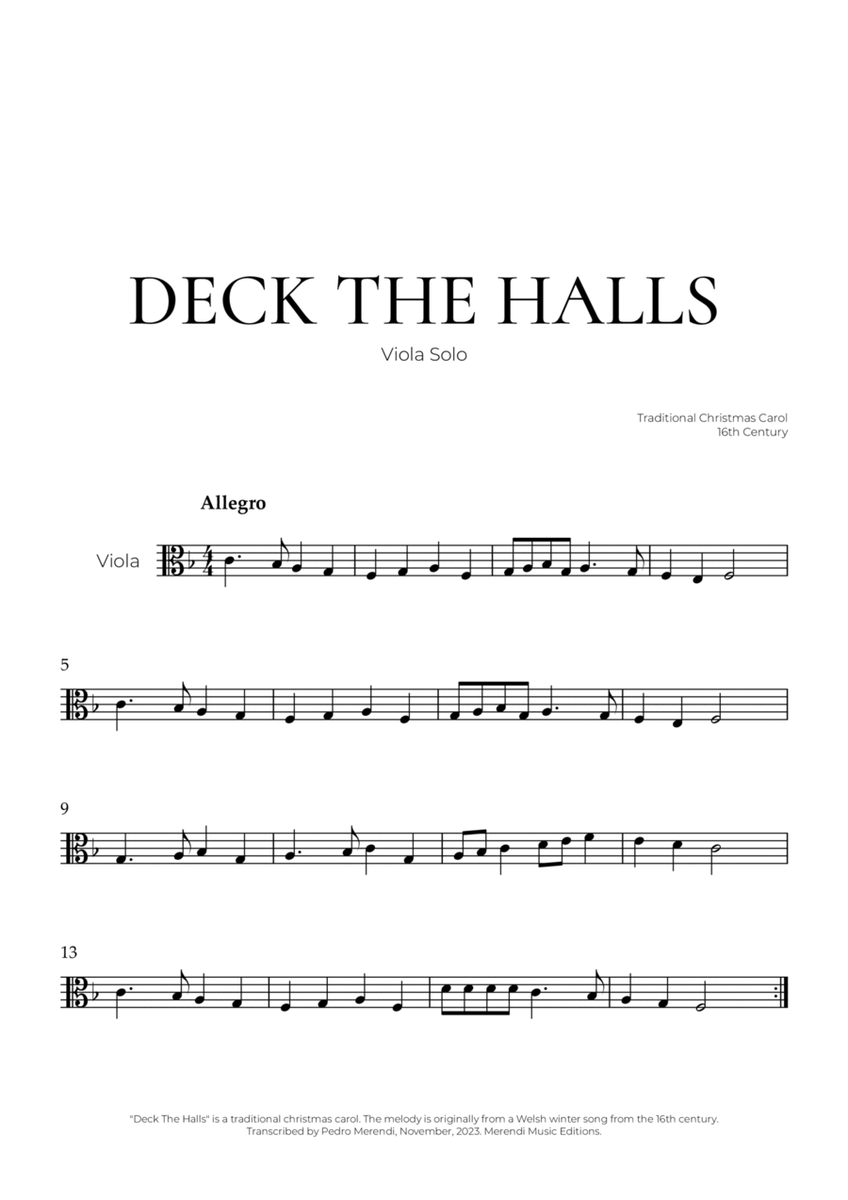 Deck The Halls (Viola Solo) - Christmas Carol image number null