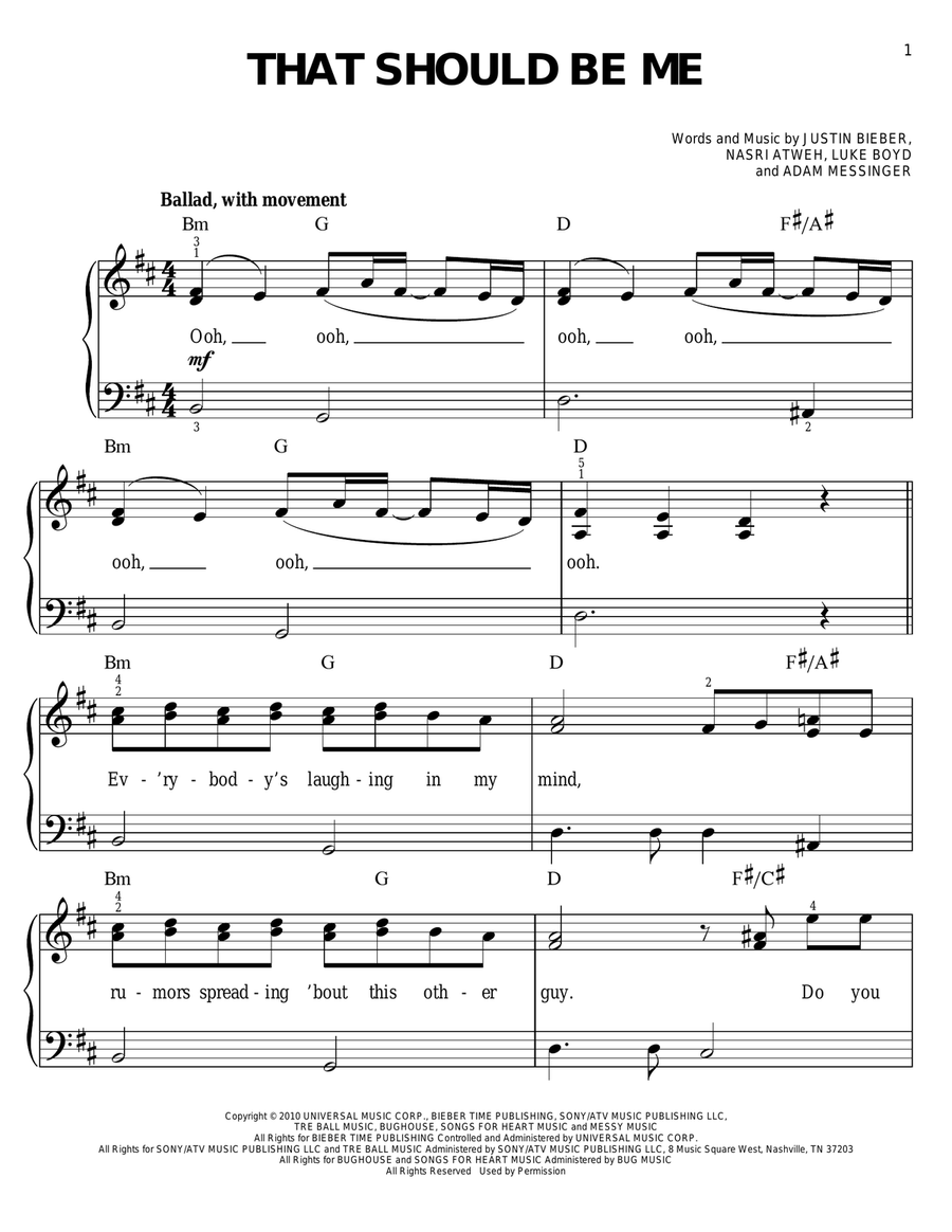 That Should Be Me Easy Piano scores gallery preview page 1