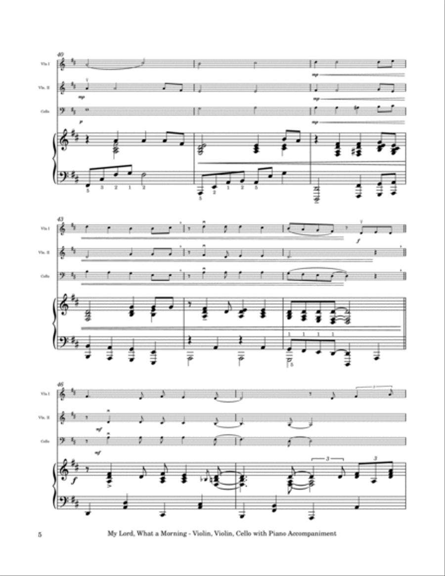 My Lord, What a Morning - Violin, Violin, Cello Trio with Piano Accompaniment String Trio scores gallery preview page 6