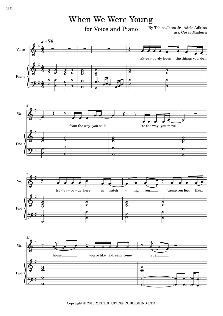 When We Were Young Piano, Vocal scores gallery preview page 2