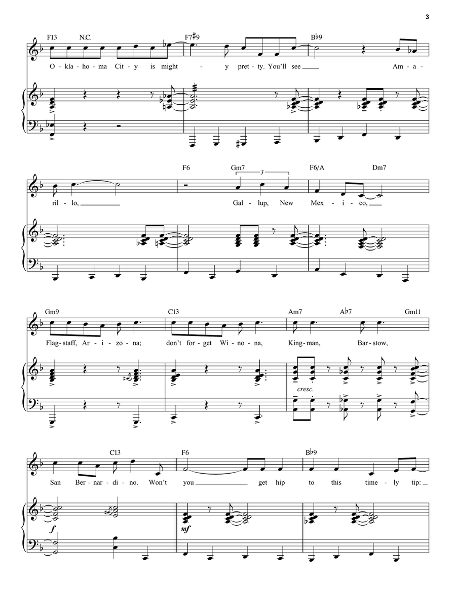 Route 66 [Jazz version] (arr. Brent Edstrom) High Voice scores gallery preview page 3