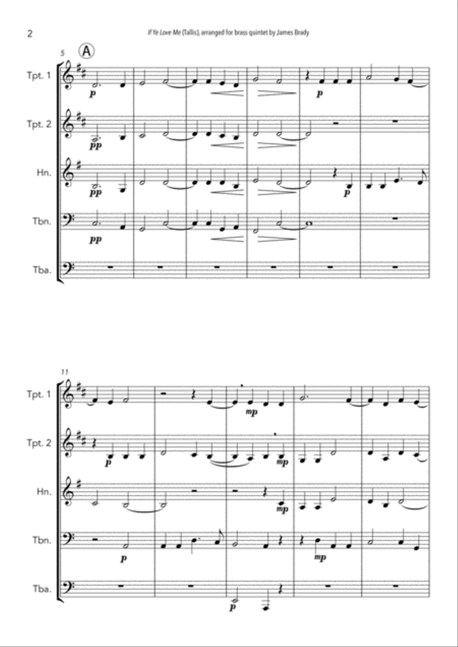 If Ye Love Me, by Thomas Tallis - easy Brass Quintet arrangement Brass Quintet scores gallery preview page 2
