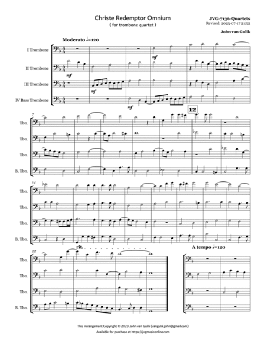 Christe Redemptor Omnium - Trombone Quartet Brass Quartet scores gallery preview page 2