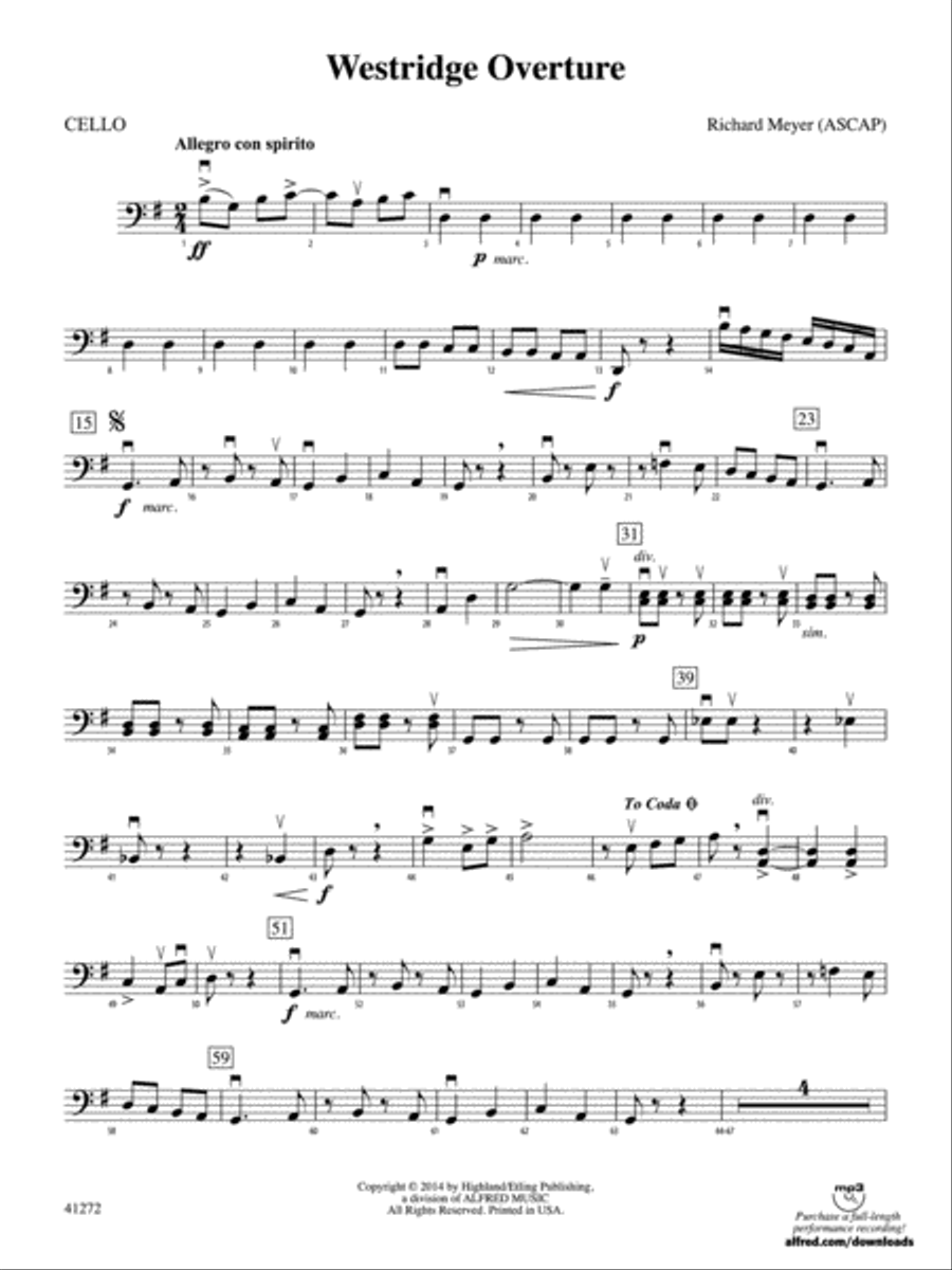 Westridge Overture: Cello String Orchestra scores gallery preview page 1
