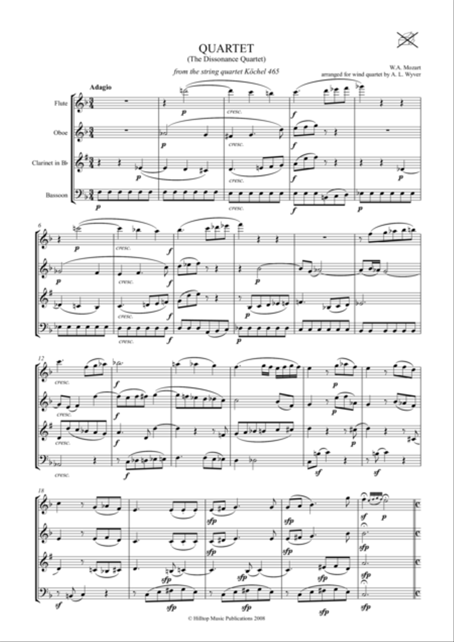 Mozart Quartet K465 (Dissonance) Woodwind Quartet scores gallery preview page 1