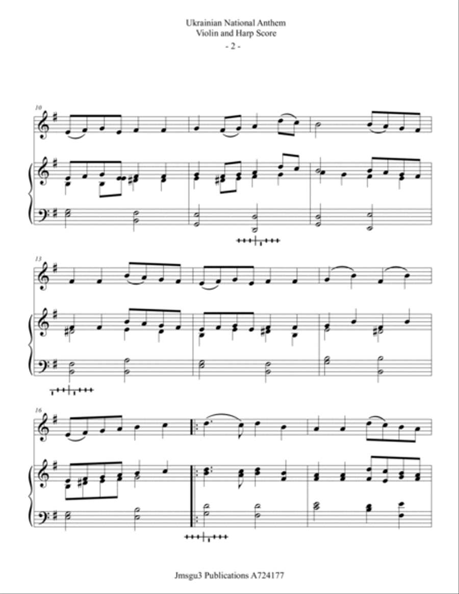 Ukrainian National Anthem for Violin & Harp String Duet scores gallery preview page 2