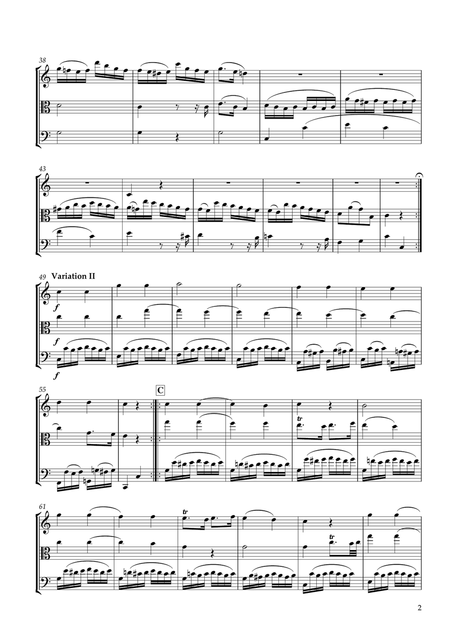 12 Variations in C major KV265(300e) on the theme of "Ah vous dirai-je, Maman" for String Trio image number null