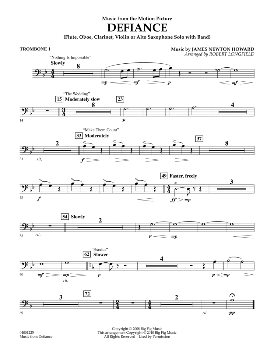 Music from Defiance - Trombone 1