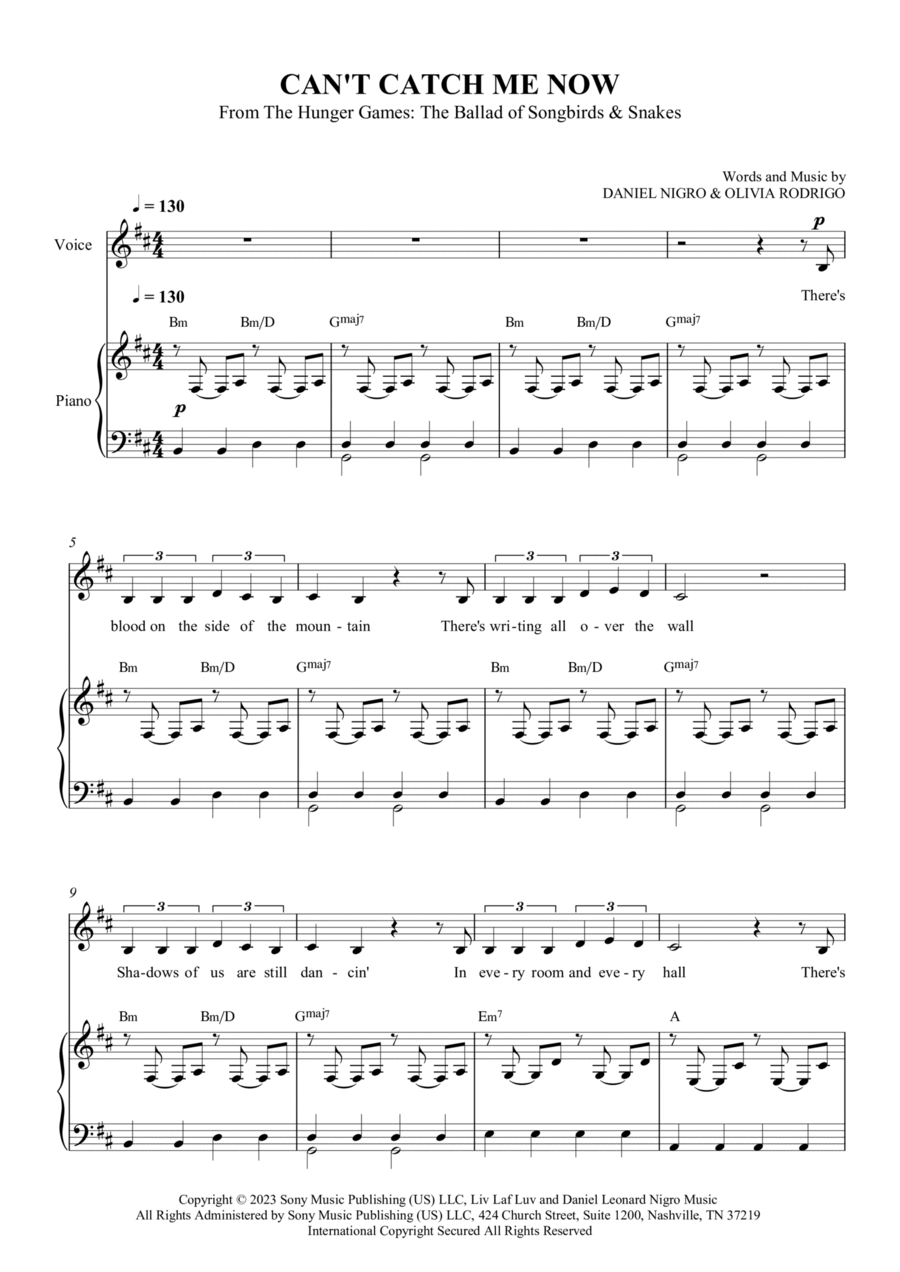 Can't Catch Me Now Piano, Vocal, Guitar scores gallery preview page 1