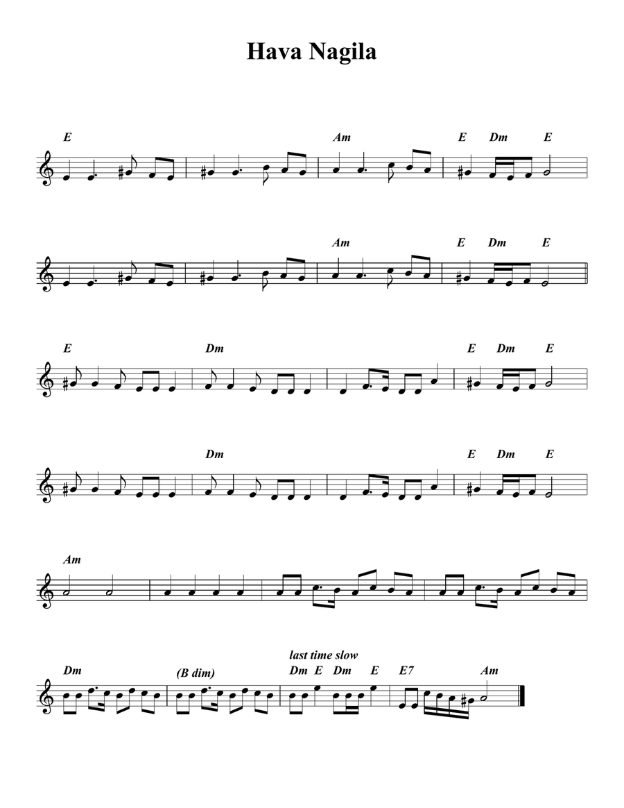 Hava Nagila Chart A minor String Duet scores gallery preview page 1