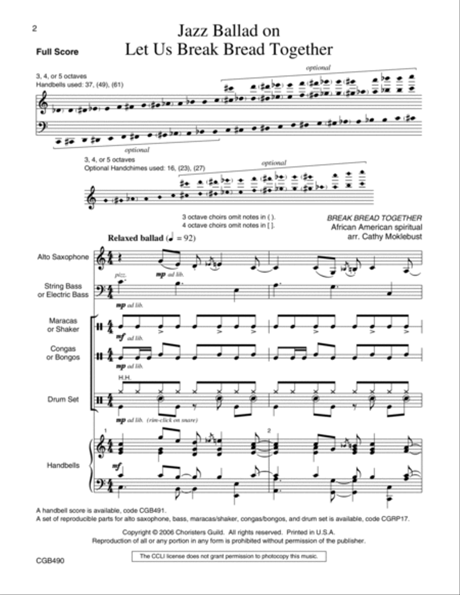 Jazz Ballad on Let Us Break Bread Together Full Score Handbell Choir scores gallery preview page 2