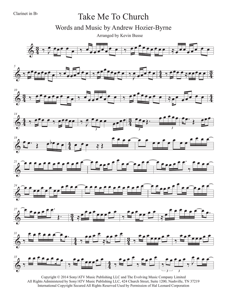 Take Me To Church Clarinet Solo scores gallery preview page 1