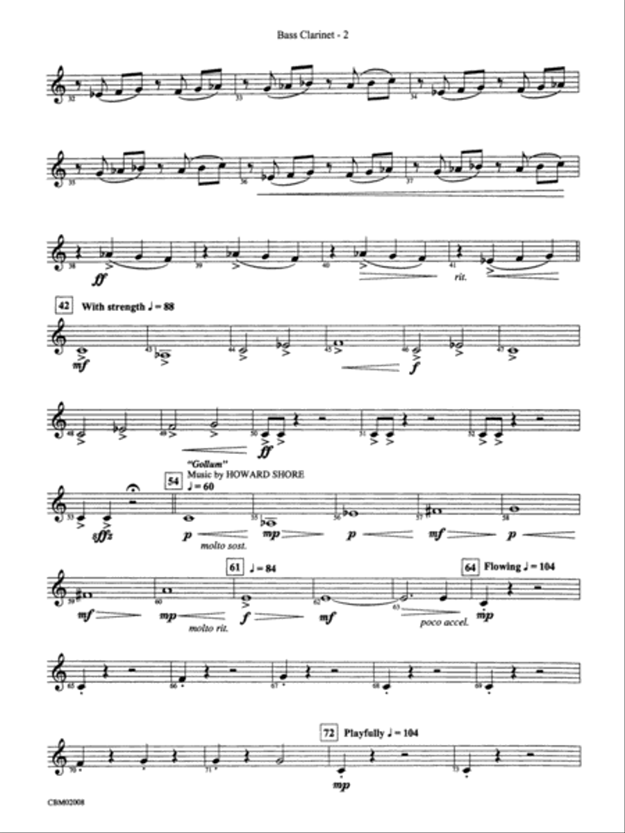 The Lord of the Rings: The Fellowship of the Ring, Highlights from: B-flat Bass Clarinet Concert Band scores gallery preview page 2