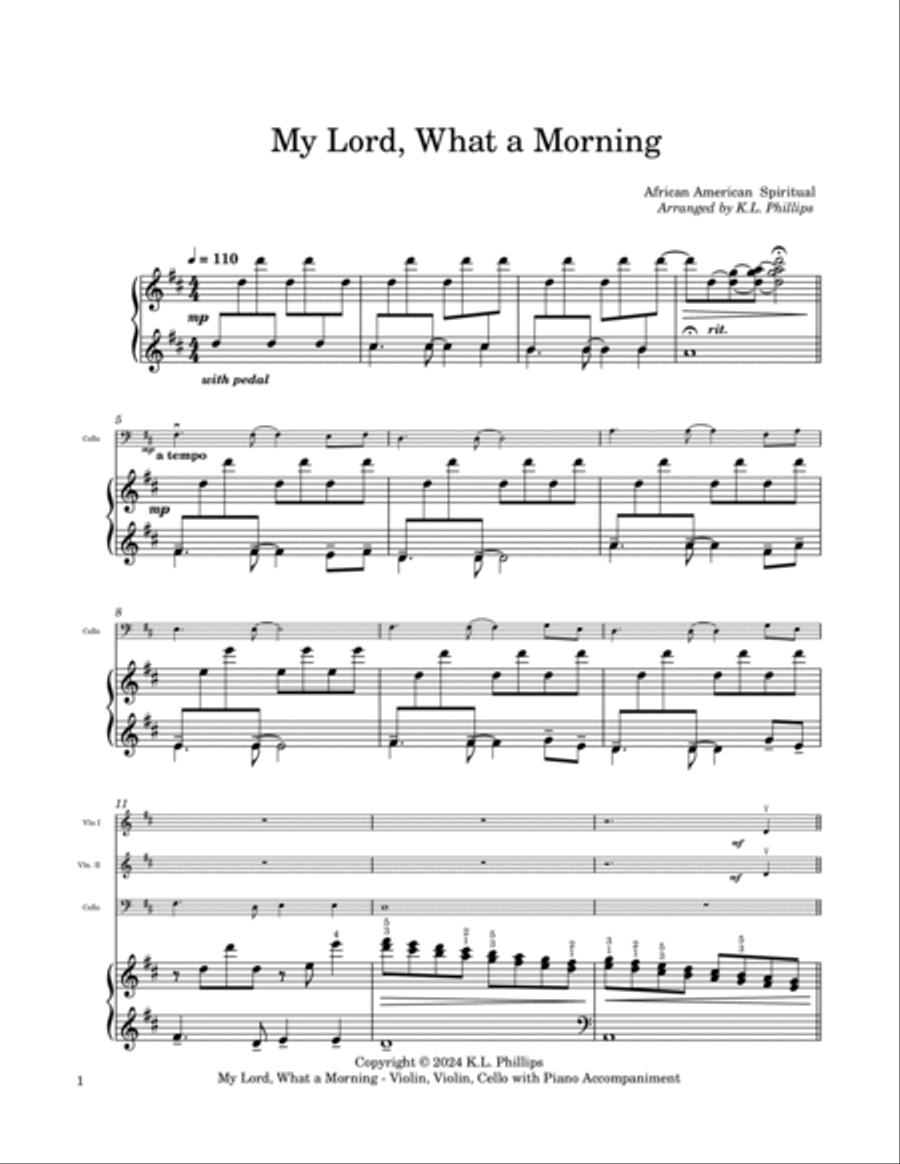 My Lord, What a Morning - Violin, Violin, Cello Trio with Piano Accompaniment String Trio scores gallery preview page 2