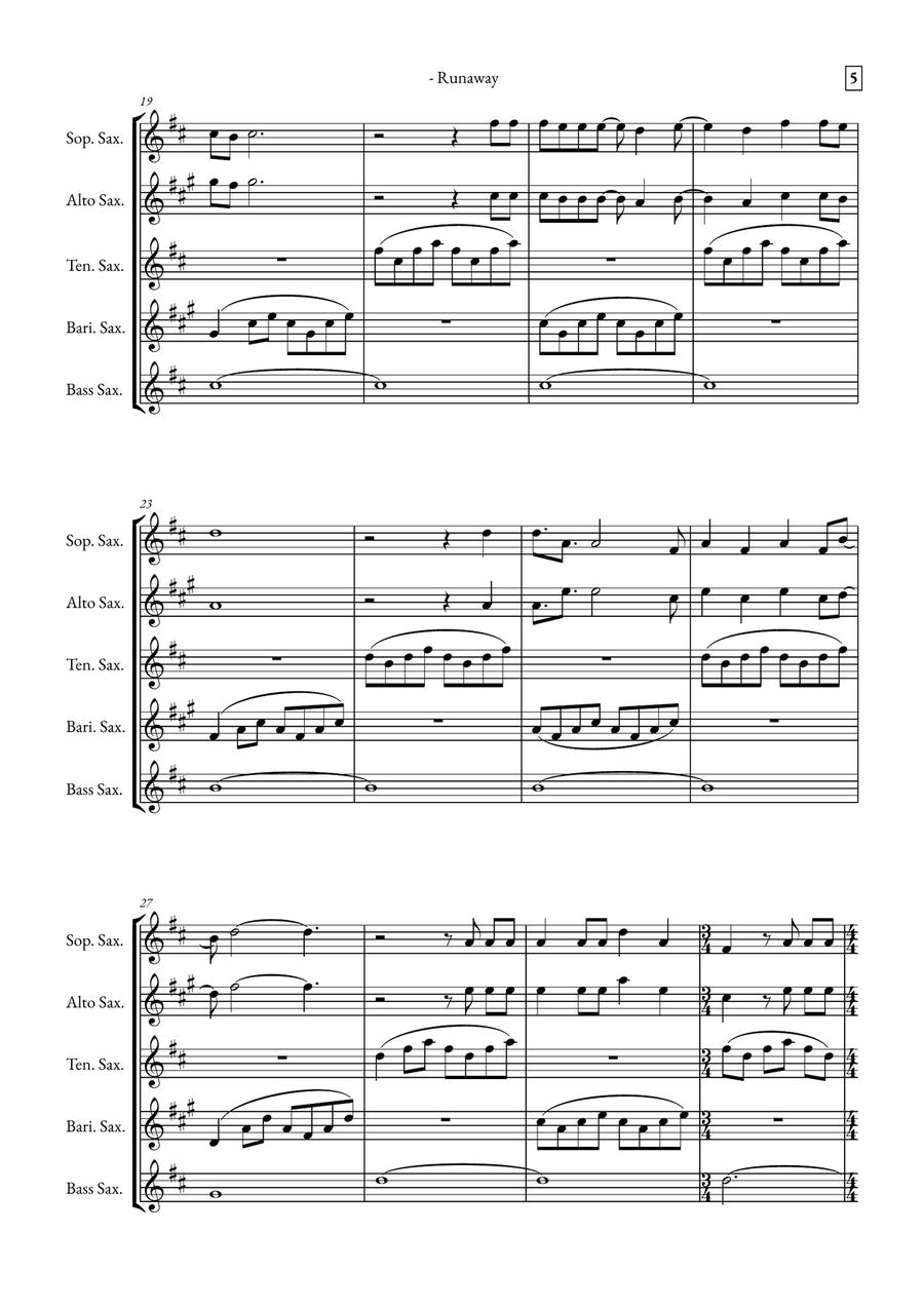 Runaway Saxophone Quintet scores gallery preview page 5