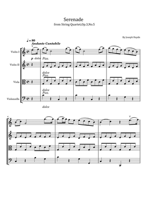 Haydn - Serenade - Op.3,No.5 - For String Quartet II. Andante cantabile Hob. III:17