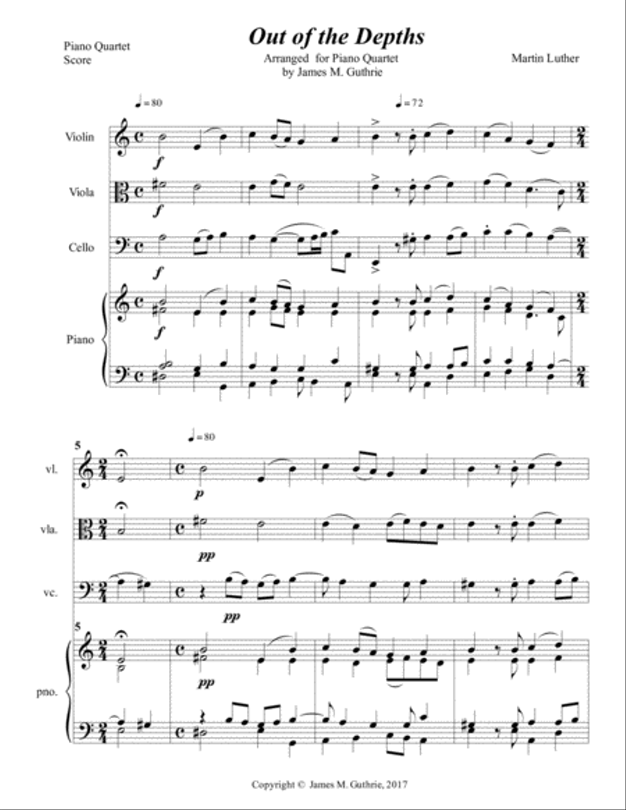Luther: Out of the Depths for Piano Quartet Piano Quartet scores gallery preview page 1