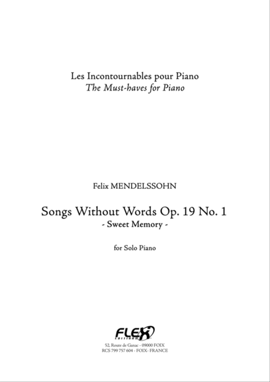 Songs without Words Op. 19 No. 1 - Sweet Memory Piano Solo scores gallery preview page 1