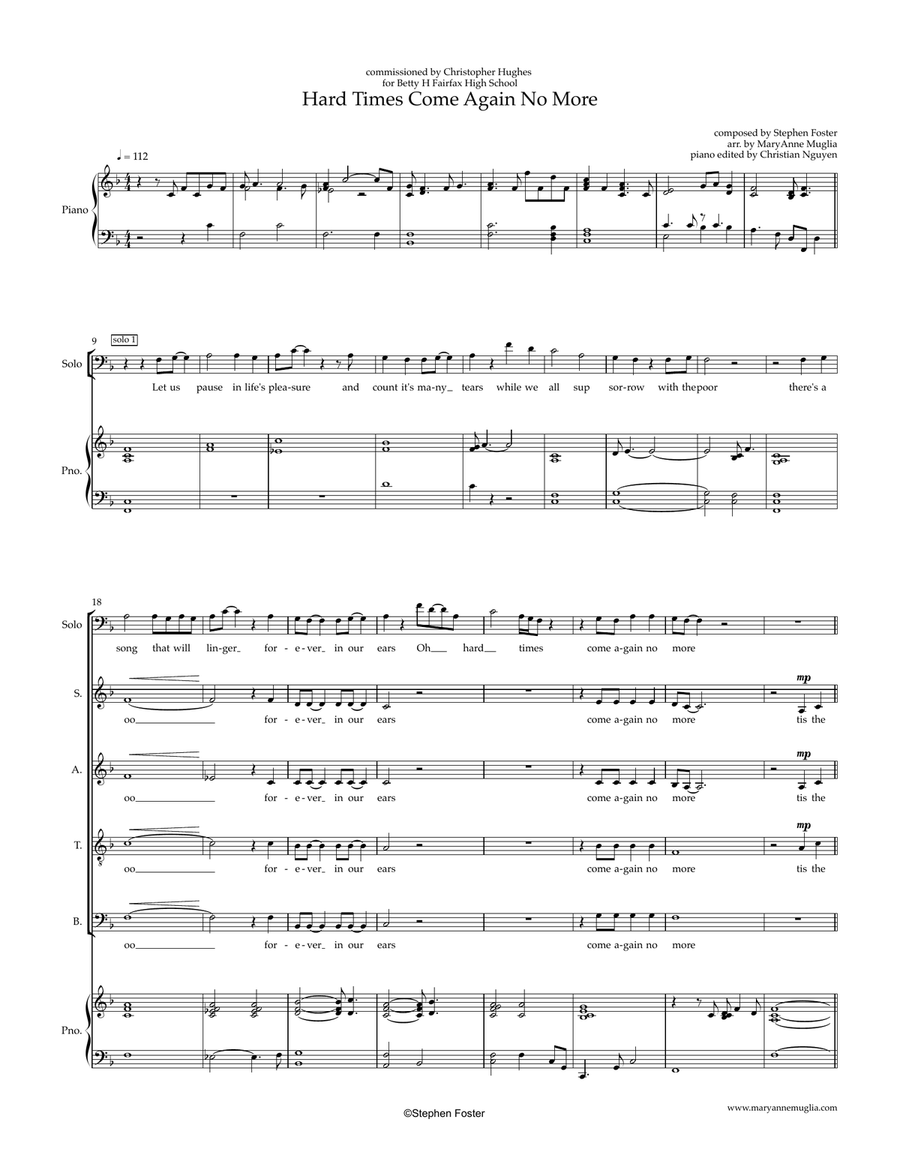 Hard Times Come Again No More 4-Part scores gallery preview page 1