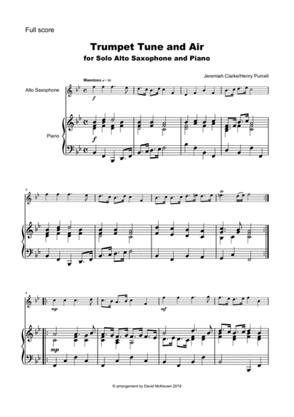 Trumpet Tune and Air, by Purcell; for solo Alto Saxophone and Piano image number null