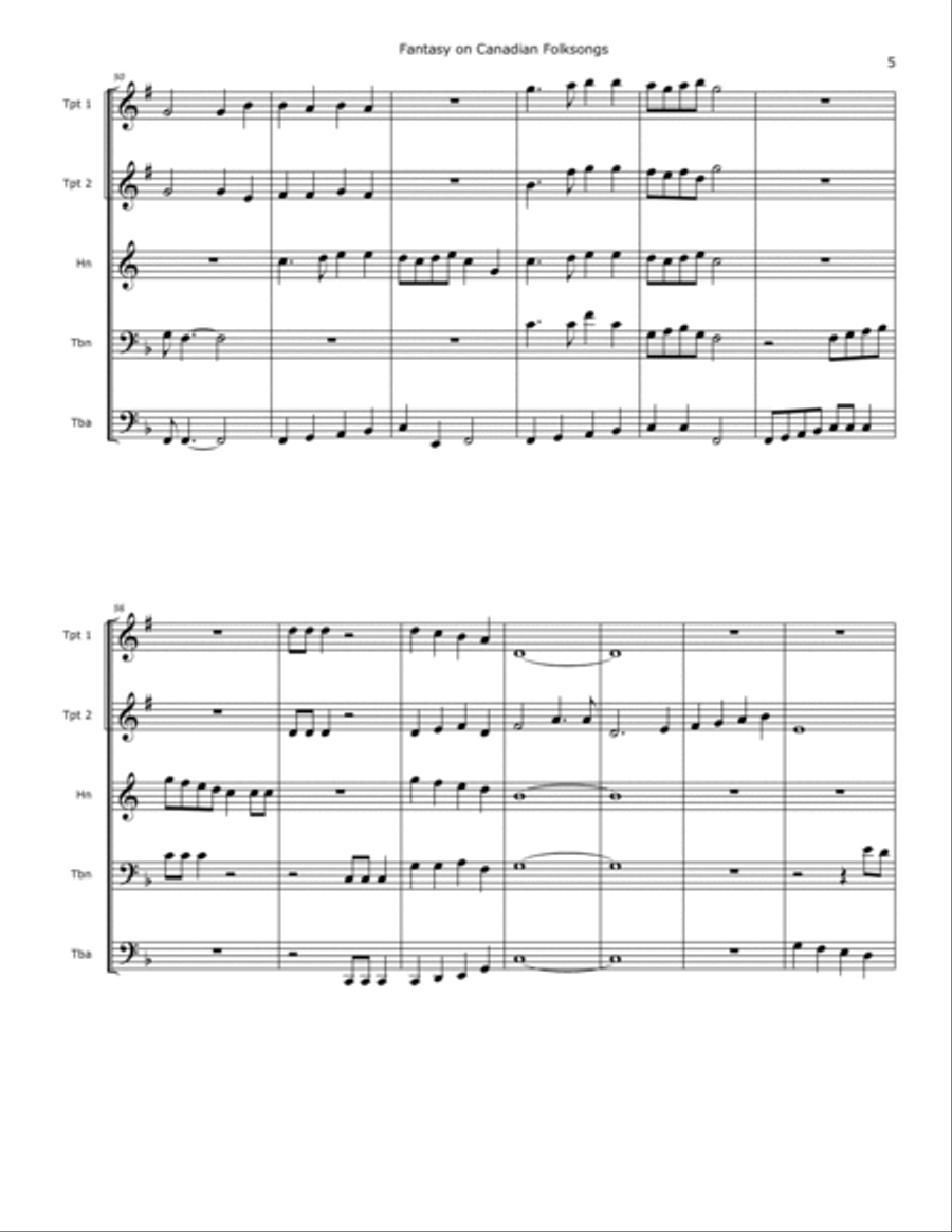 Fantasy of Canadian Folksongs Brass Ensemble scores gallery preview page 5