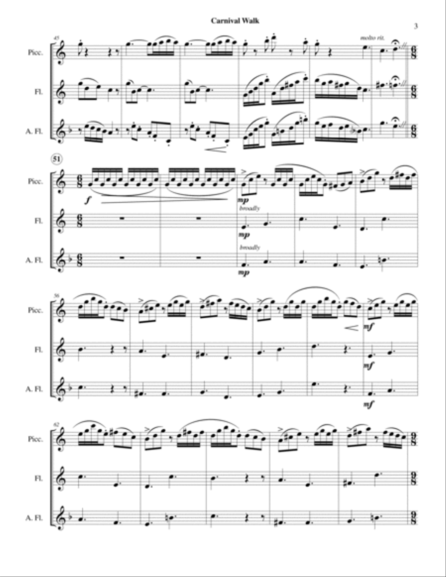 Carnival Walk (Picc-Fl-Alto) Woodwind Trio scores gallery preview page 5