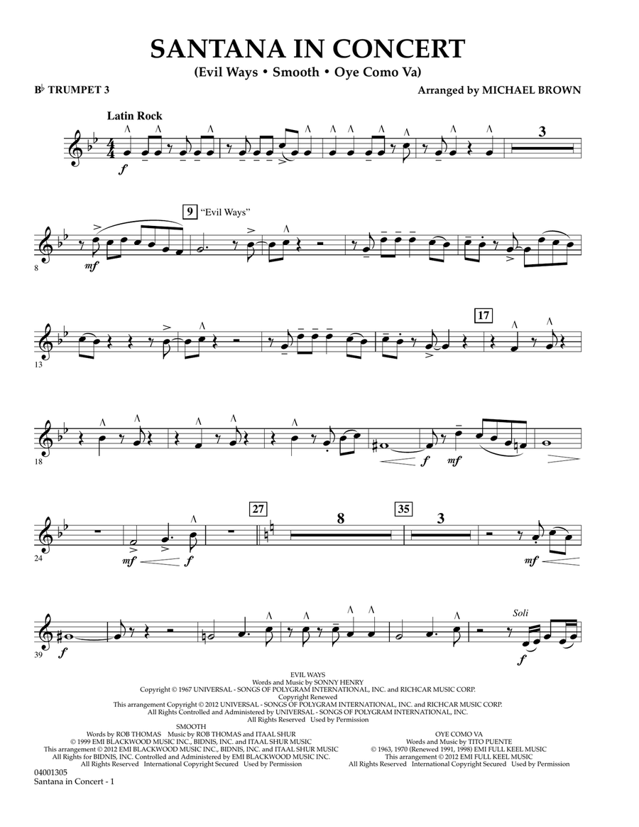 Santana In Concert - Bb Trumpet 3