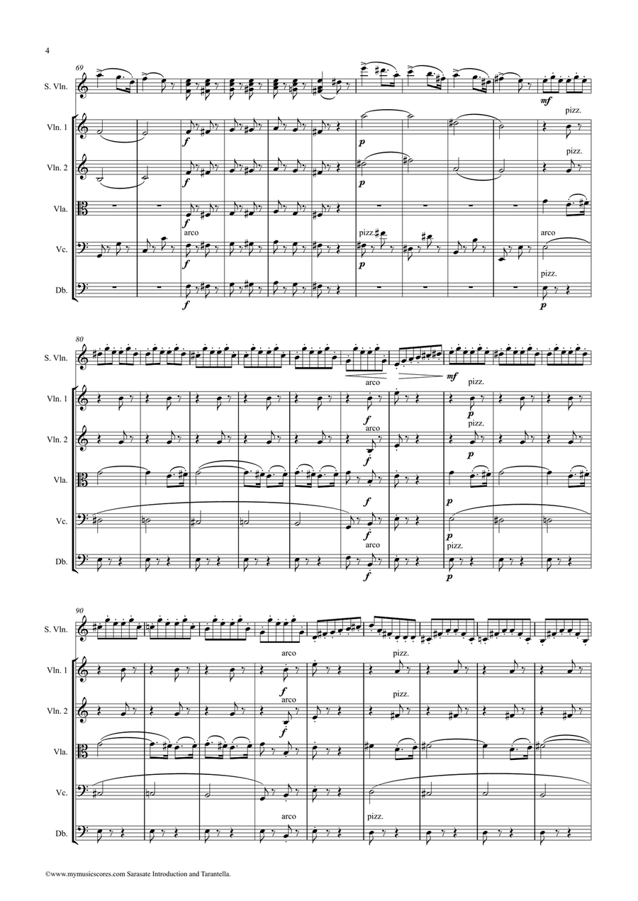 Sarasate Introduction and Tarantella for Violin and String Orchestra String Orchestra scores gallery preview page 5