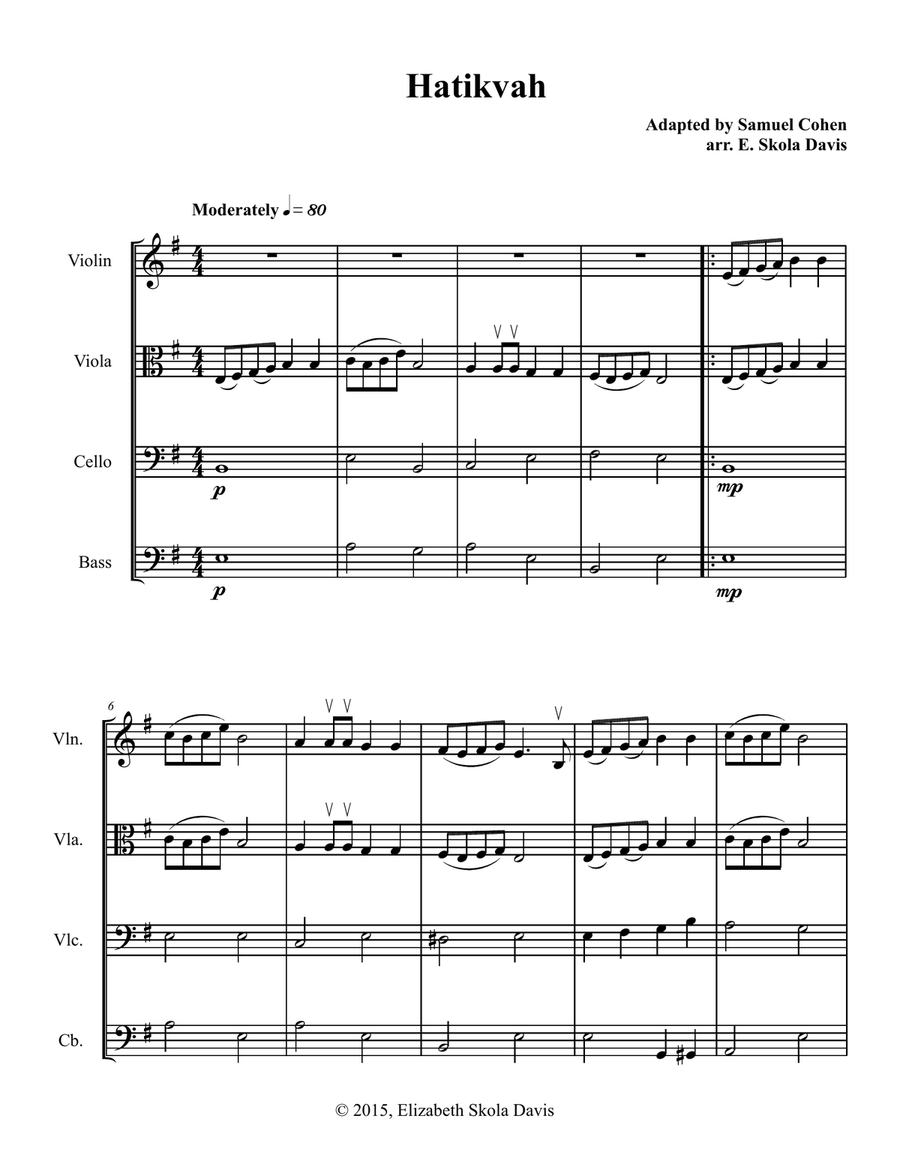 Hatikvah Hatikvah String Quartet scores gallery preview page 1