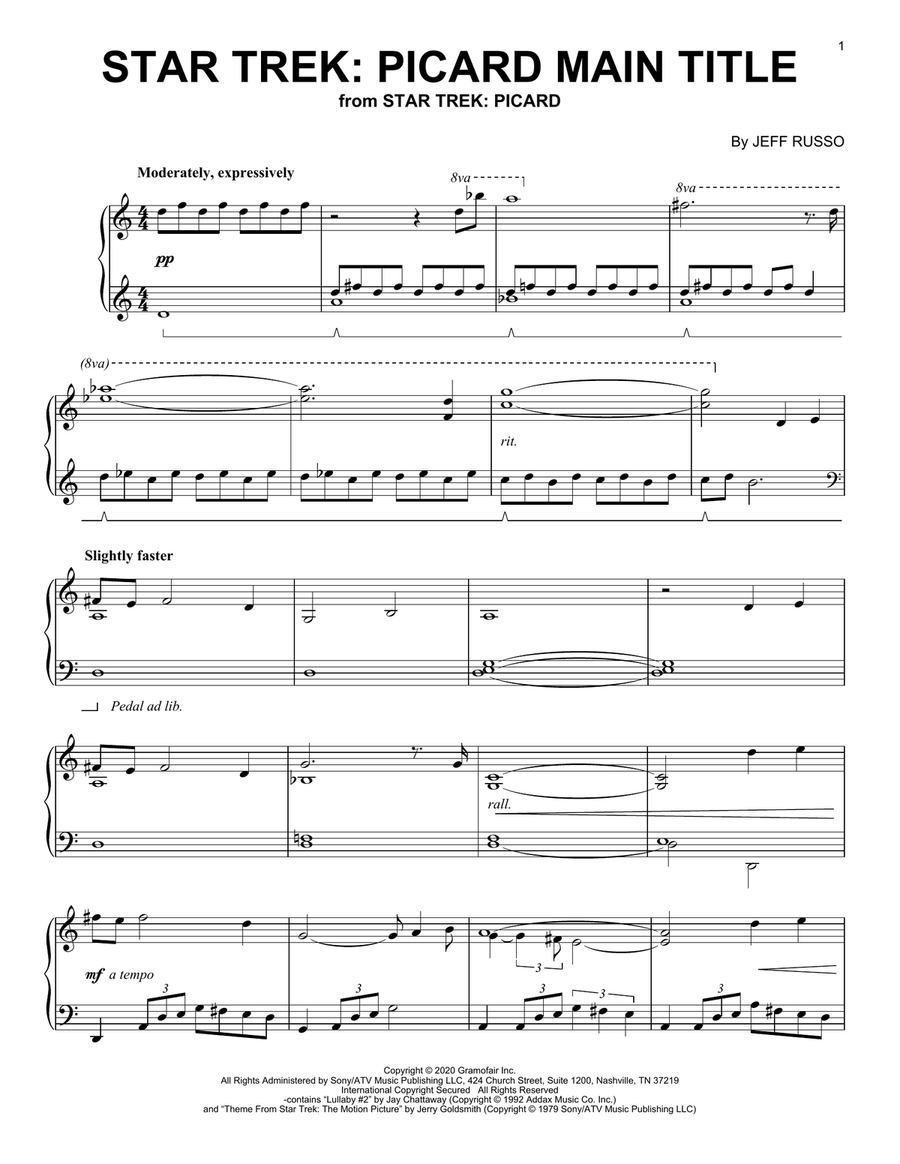 Star Trek: Picard Main Title Piano Solo scores gallery preview page 1
