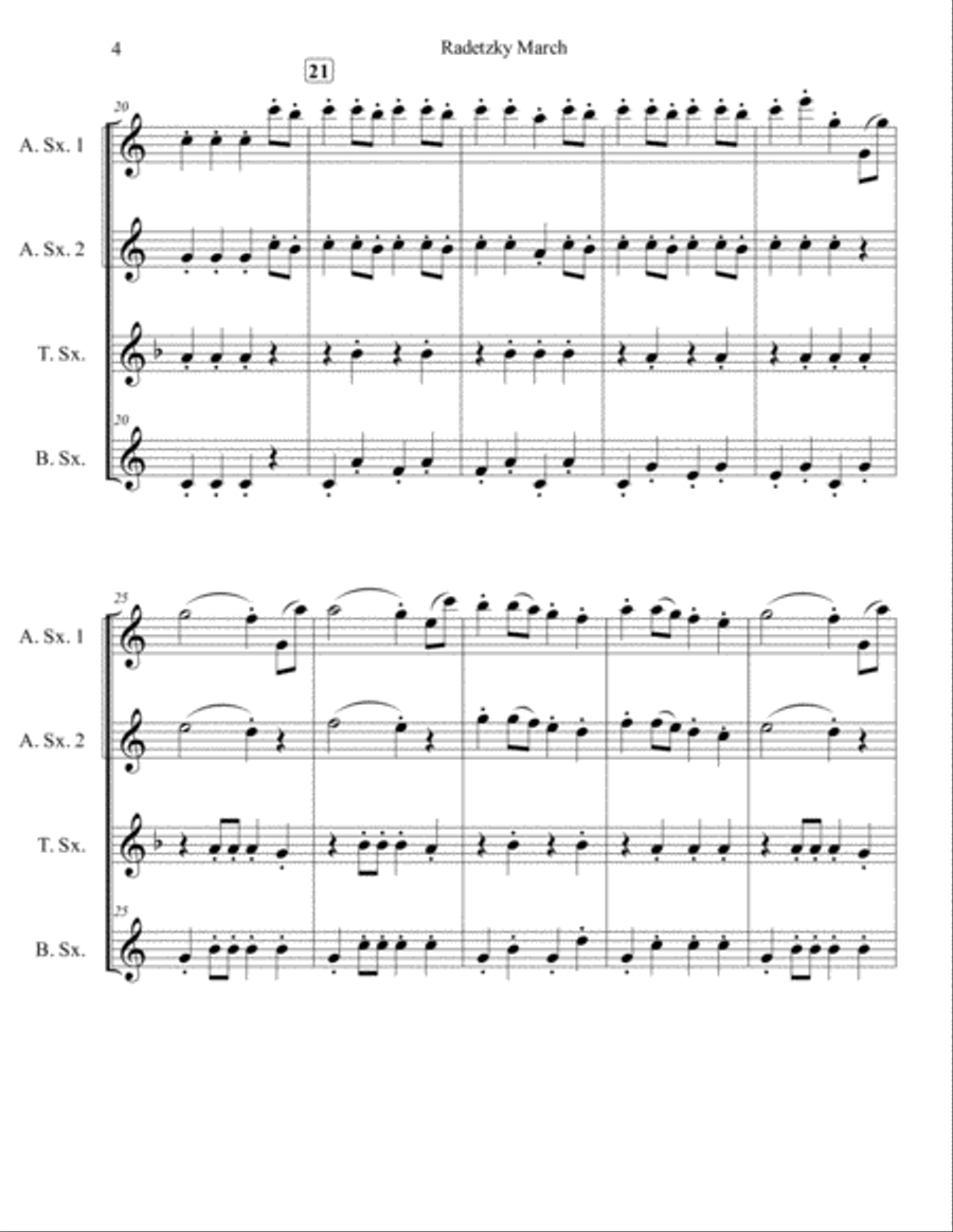 Radetzky March for Saxophone Quartet (SATB or AATB) Saxophone Quartet scores gallery preview page 4