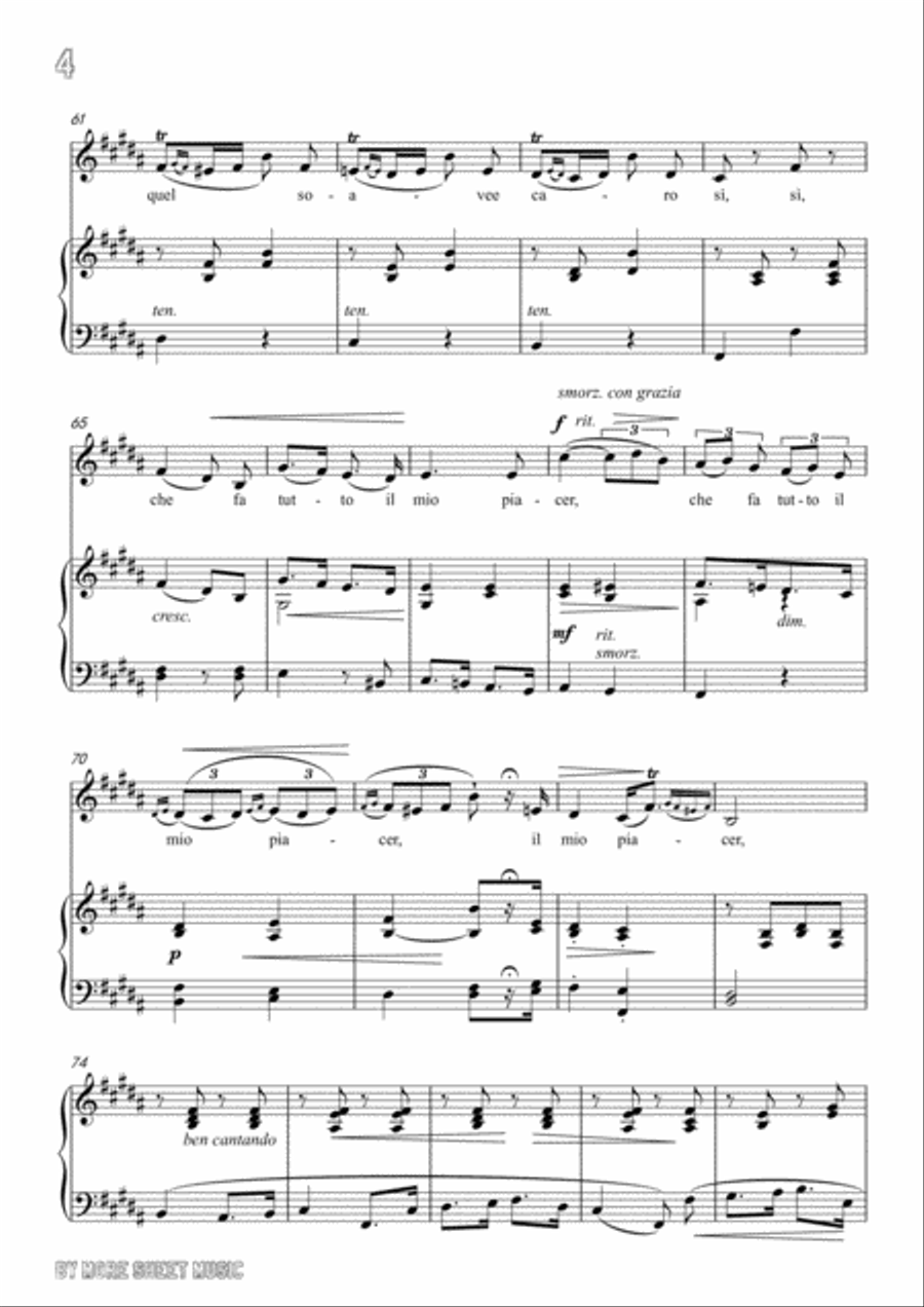 Lotti-Pur dicesti,o bocca bella in B Major,for Voice and Piano Voice Solo scores gallery preview page 6