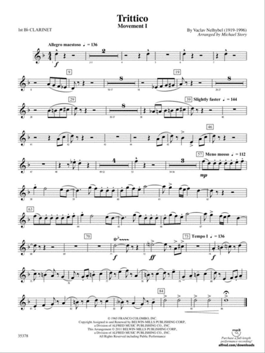 Trittico: 1st B-flat Clarinet Concert Band scores gallery preview page 1