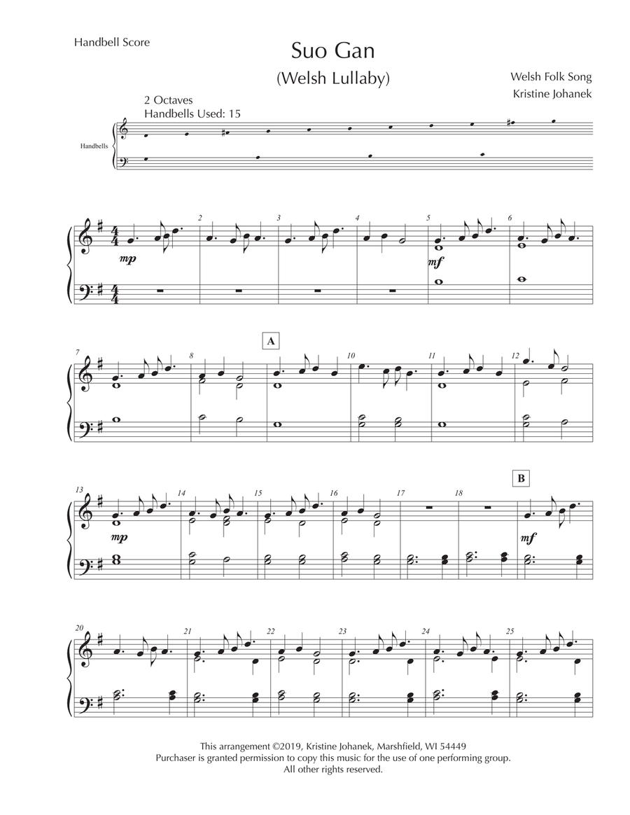 Suo Gan (Welsh Lullaby) 2 octave. Reproducible. 2-Octaves scores gallery preview page 2