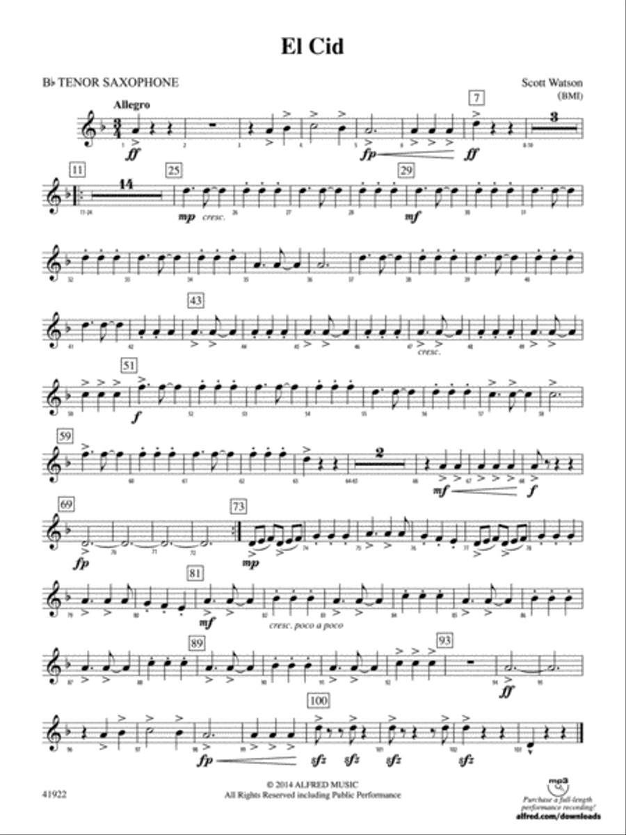 El Cid: B-flat Tenor Saxophone Concert Band scores gallery preview page 1