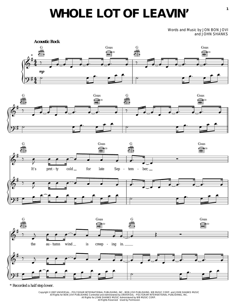 Whole Lot Of Leavin' Piano, Vocal, Guitar scores gallery preview page 1