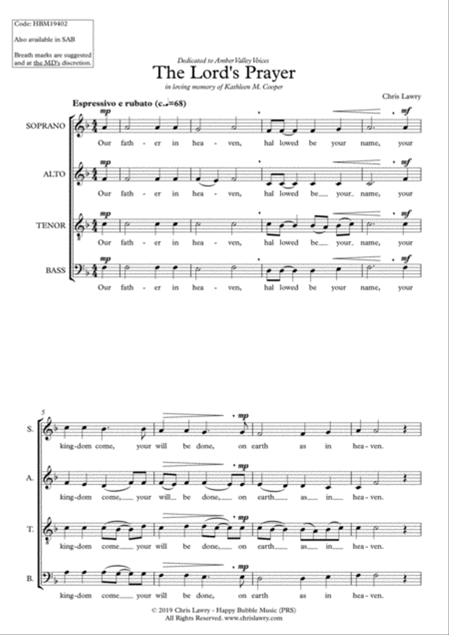 Chris Lawry - The Lord's Prayer (for SATB Choir a cappella) image number null