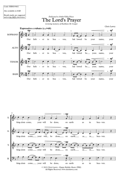 Chris Lawry - The Lord's Prayer (for SATB Choir a cappella) image number null
