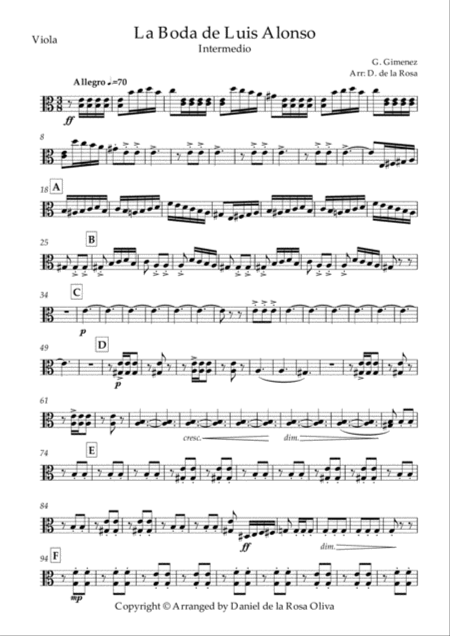 La Boda de Luis Alonso - G. Gimenez - For String Quartet (Viola) String Quartet scores gallery preview page 2