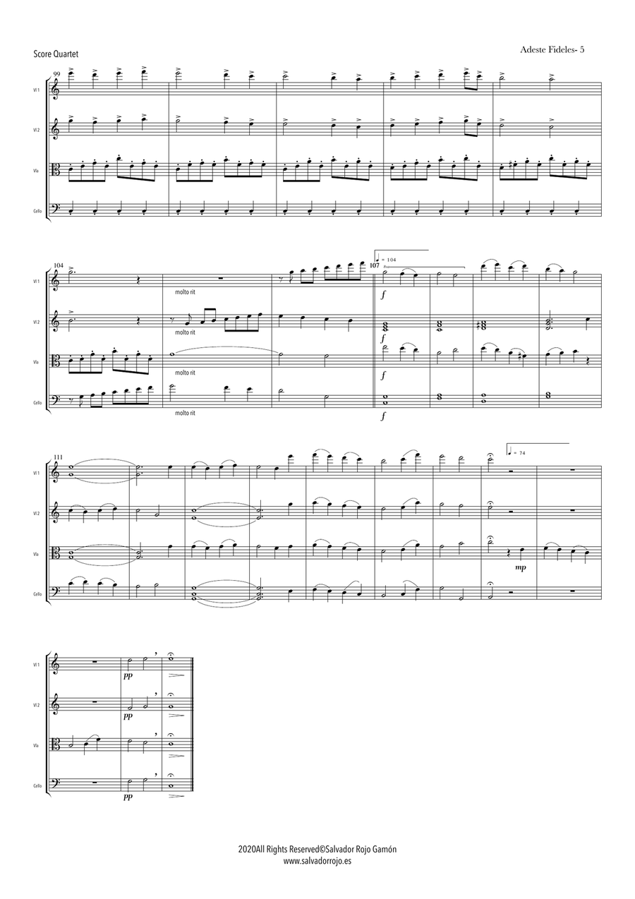 Adeste fideles for String Quartet String Quartet scores gallery preview page 6