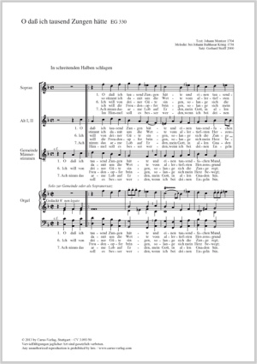 O dass ich tausend Zungen hatte 3-Part scores gallery preview page 1