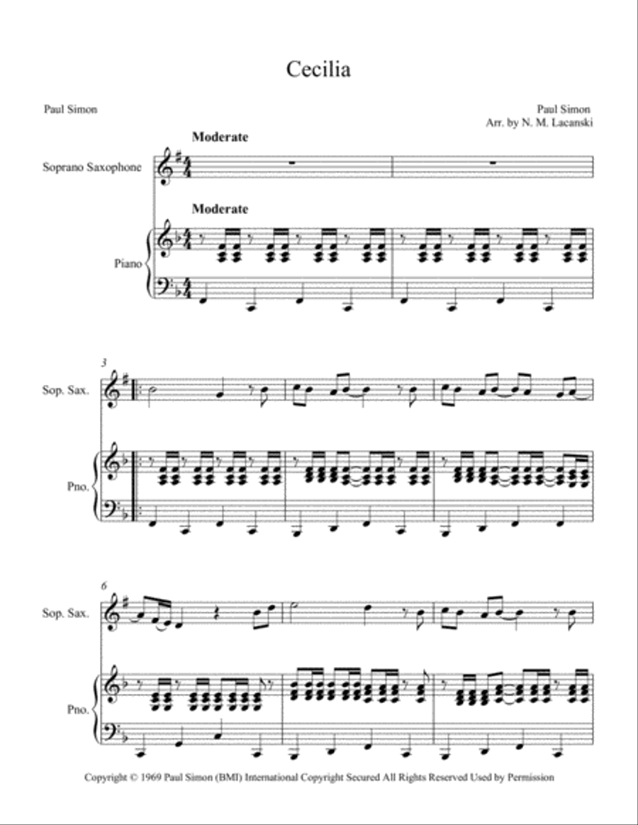 Cecilia Cecilia Soprano Saxophone scores gallery preview page 2