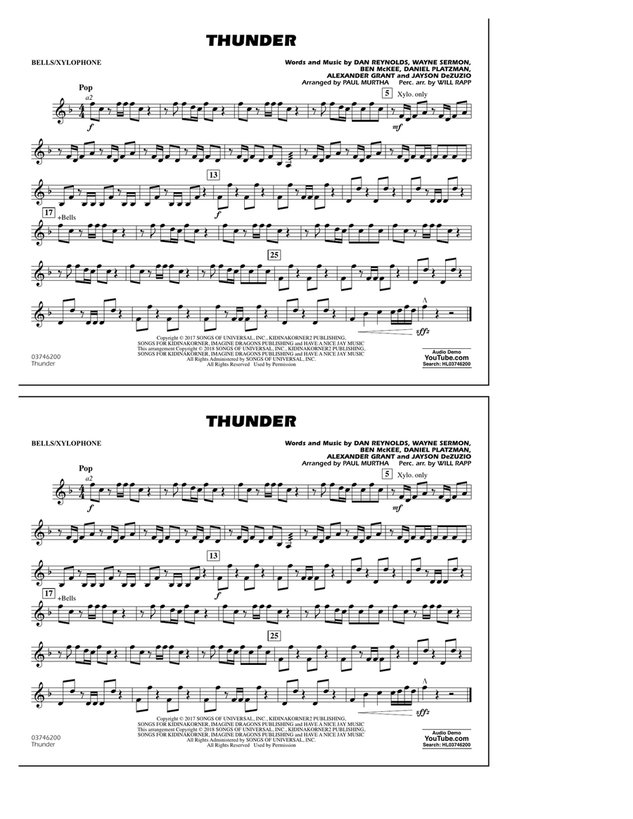 Thunder - Bells/Xylophone Marching Band scores gallery preview page 1