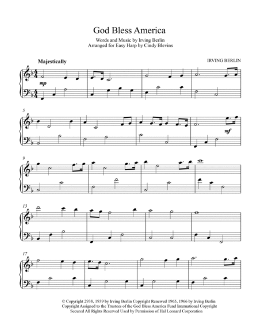 God Bless America God Bless America Harp scores gallery preview page 2