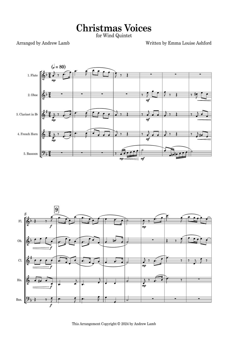 Emma Louise Ashford | Christmas Voices | for Wind Quintet Woodwind Quintet scores gallery preview page 4