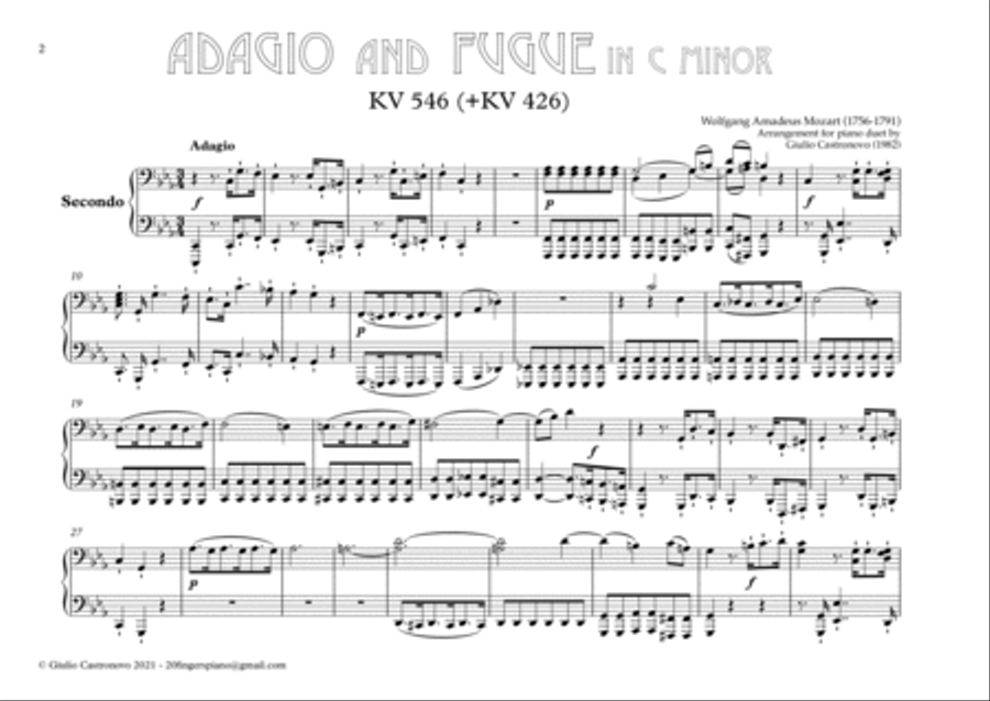 Mozart: Adagio & Fugue KV 546 (+KV 426) for Piano Duet (4 hands) Piano Method scores gallery preview page 2